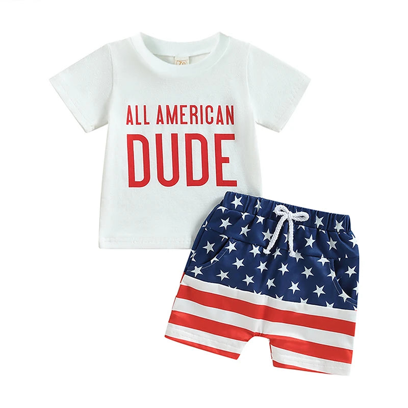 Lioraitiin 0-3Years Toddler Boys 4th of July Outfits Short Sleeve