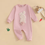Lioraitiin Baby Girls Boys Easter Rompers Plush Bunny Embroidery Fur