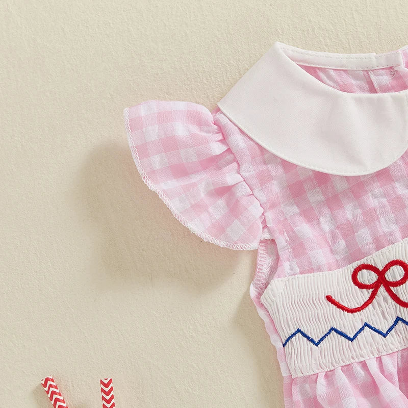 Lioraitiin Newborn Baby Girl 4th of July Romper Ruffle Sleeveless