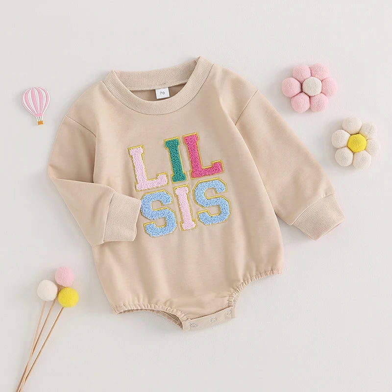 Lioraitiin 0-18M Infant Girl Sweatshirts Bodysuit Letter Embroidery