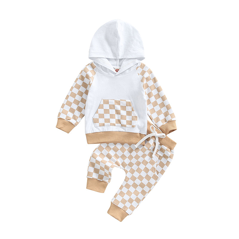 Lioraitiin 0-4Years Girl Boy Outfit 2Pcs Set Plaid Long Sleeve Hoodie