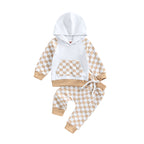 Lioraitiin 0-4Years Girl Boy Outfit 2Pcs Set Plaid Long Sleeve Hoodie