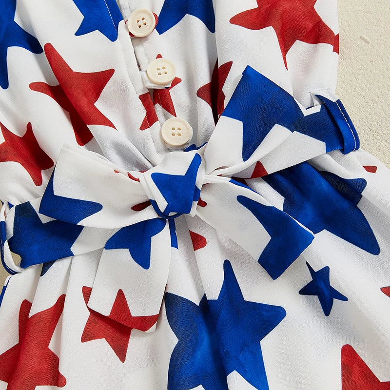 Lioraitiin Kid Girl 4th of July Overalls Shorts Bow/Popsicle Print