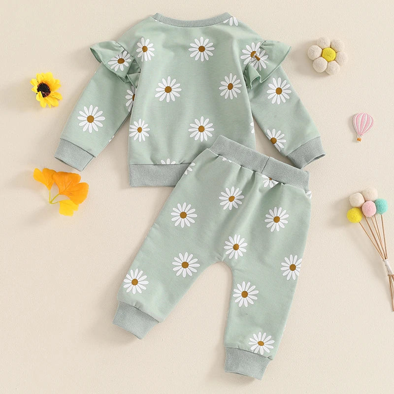 Lioraitiin Toddler Girl Outfit Daisy Print Long Sleeve Sweatshirt