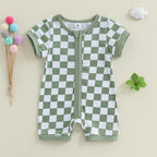 Lioraitiin Baby Boys Romper Checkerboard Print Short Sleeve Round