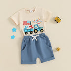Lioraitiin Toddler Baby Boy 4th of July Outfit Star Truck Embroidery