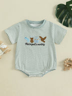 Lioraitiin Baby Boys Rompers Letter Animals Embroidery Stripe O-Neck