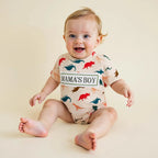 Lioraitiin Baby Boy Dinosaur Romper Letter Embroidery Short Sleeve