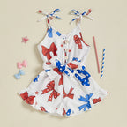 Lioraitiin Kid Girl 4th of July Overalls Shorts Bow/Popsicle Print