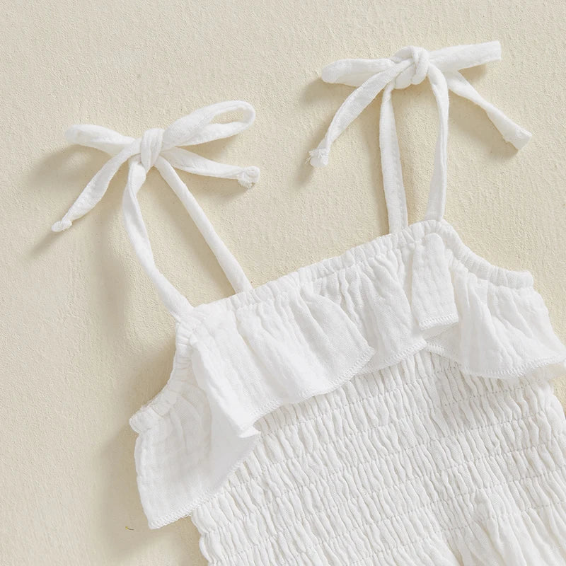 Lioraitiin Toddler Girl Set Sleeveless Smocked Lacing Strap Camisole