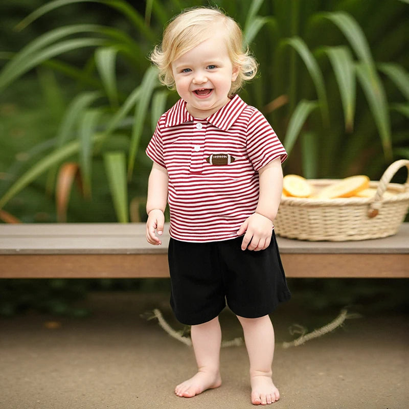 Lioraitiin Toddler Baby Boy Short Sleeve Football Embroidery T-Shirt