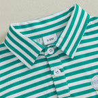 Lioraitiin Baby Boy Romper Short Sleeve Lapel Collar Stripes Print