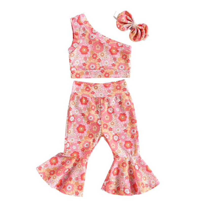 Lioraitiin 0-4Years Toddler Girls 3Pcs Outfit Sets Sleeveless One