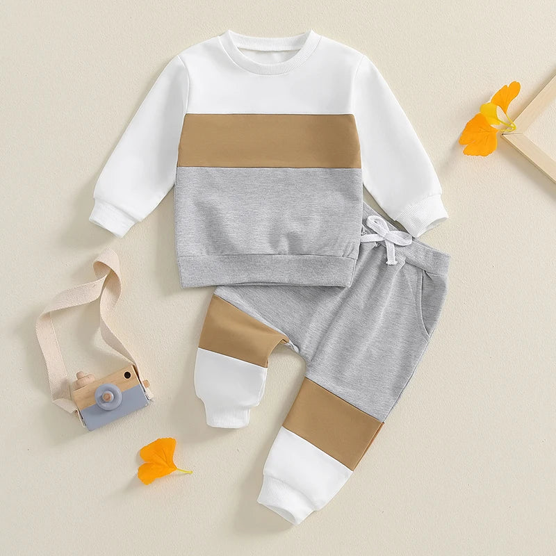 Lioraitiin Toddler Boy Set Contrast Color Long Sleeve Crew Neck