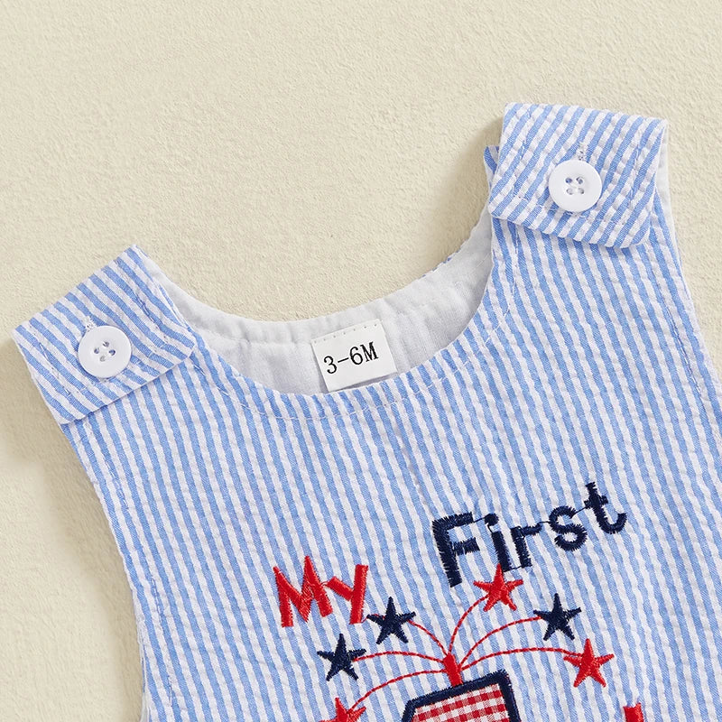 Lioraitiin Baby Boy 4th of July Romper Star Letter Striped Sleeveless
