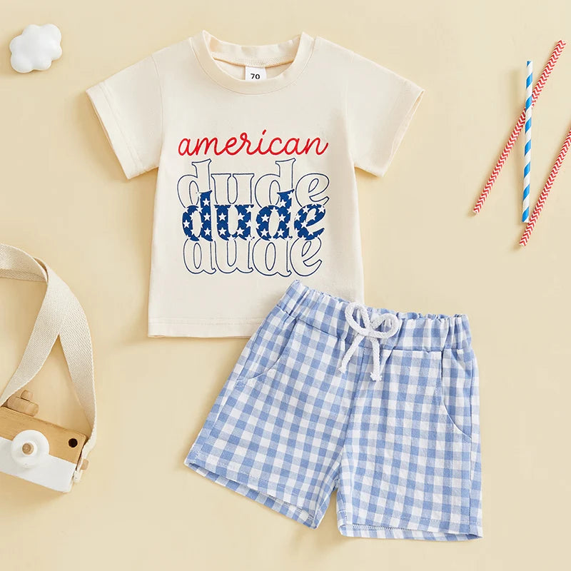 Lioraitiin Toddler Baby Boys Patriotic 4th of July Outfit Letter