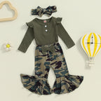 Lioraitiin Baby Girl 3 Piece Outfit, Long Sleeve Ribbed Solid Color