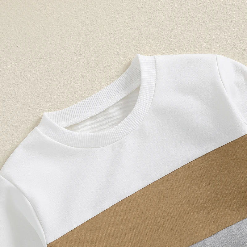 Lioraitiin Toddler Boy Set Contrast Color Long Sleeve Crew Neck