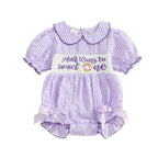 Lioraitiin Baby Girls Birthday Romper Plaid Print Letter Donut