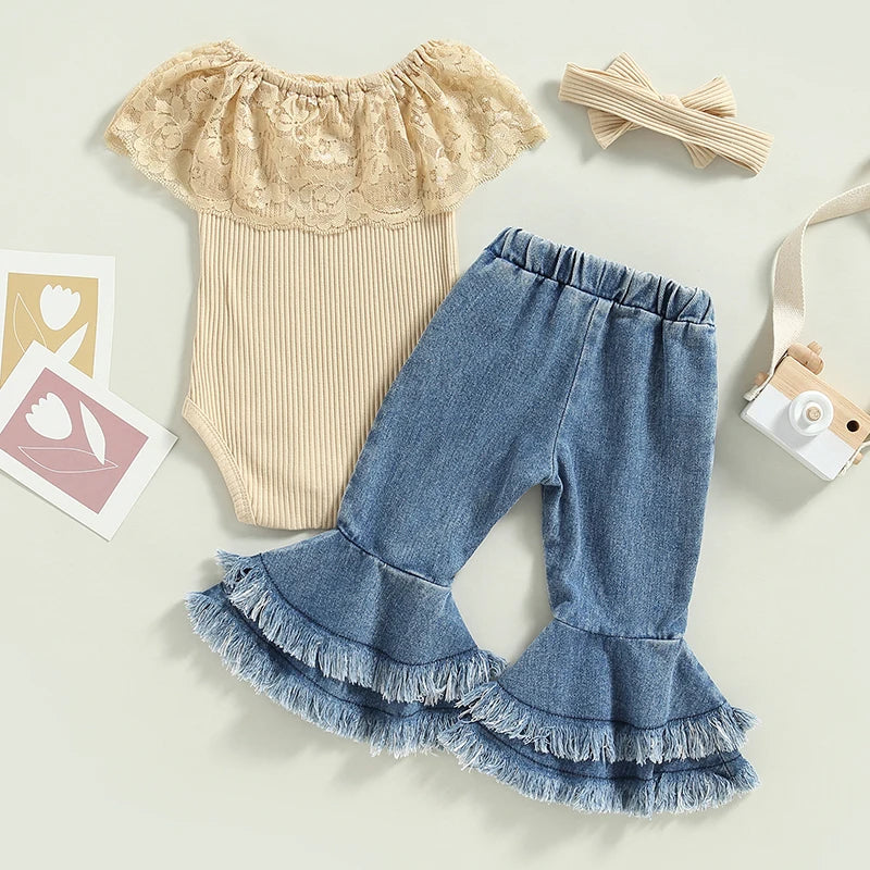 Lioraitiin 0-24M Infant Baby Girls 3Pcs Pants Set Sleeveless Lace
