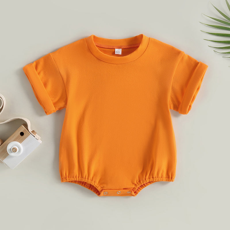 Lioraitiin 0-24M Baby Boys Girls Rompers Solid Short Sleeve O-neck