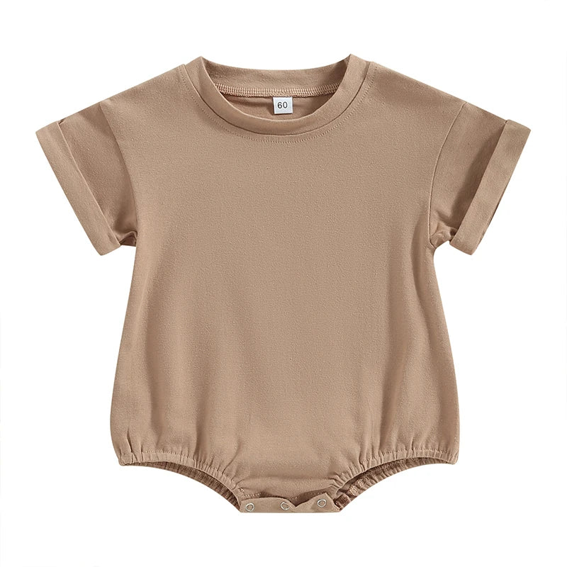 Lioraitiin 0-24M Baby Boys Girls Rompers Solid Short Sleeve O-neck