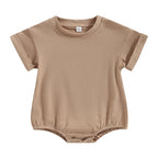 Lioraitiin 0-24M Baby Boys Girls Rompers Solid Short Sleeve O-neck