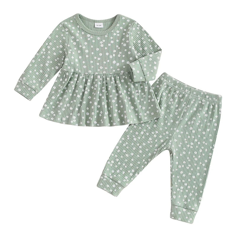 Lioraitiin 1-5Y Toddler Girl Outfits Floral Print Crew Neck Long