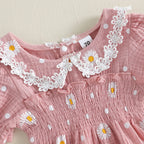 Lioraitiin Infant Baby Girl Romper Puff Short Sleeve Doll Collar