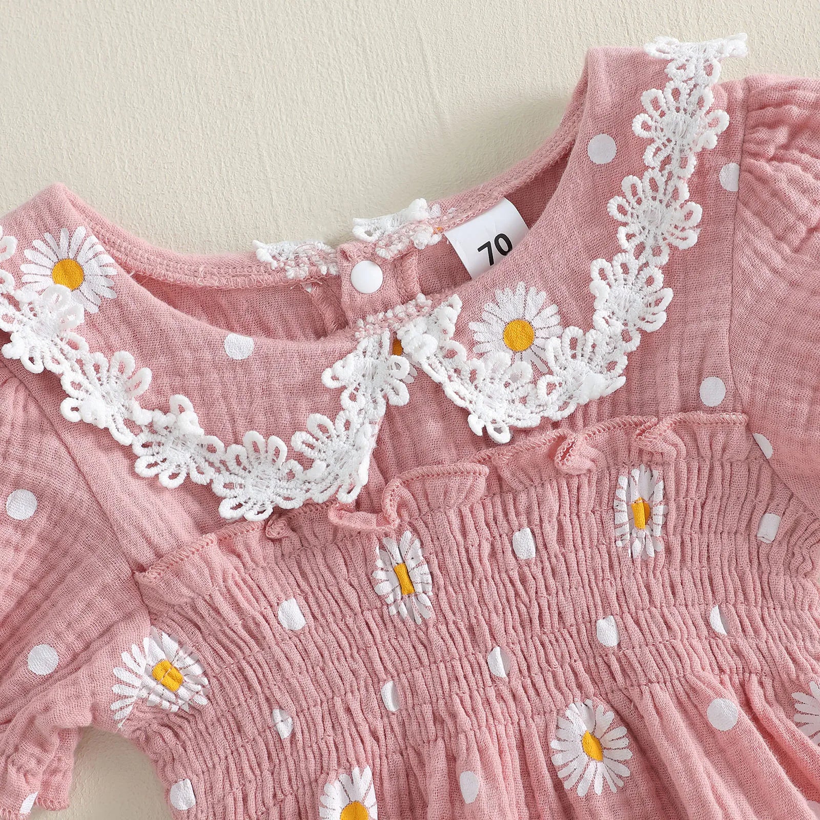 Lioraitiin Infant Baby Girl Romper Puff Short Sleeve Doll Collar