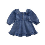 Lioraitiin Toddler Baby Girl Denim Dress Long Puff Sleeve Button Down