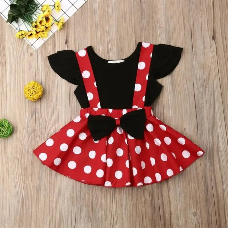 Lioraitiin Newborn Baby Girl Fly Sleeve Black Vest Top+Mini Dress