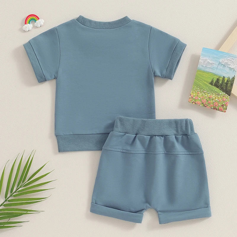 Toddler Baby Solid Color Short Sleeve Round Neck T-Shirt with Shorts