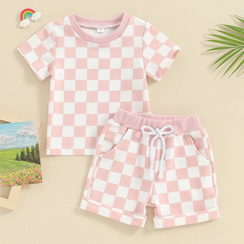 Lioraitiin 0-3Y Toddler Baby Girl Short Outfit Checkered Plaid Short