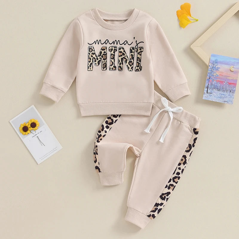 Lioraitiin 0-3Y Newborn Baby Girls Set Letter & Leopard Print Long
