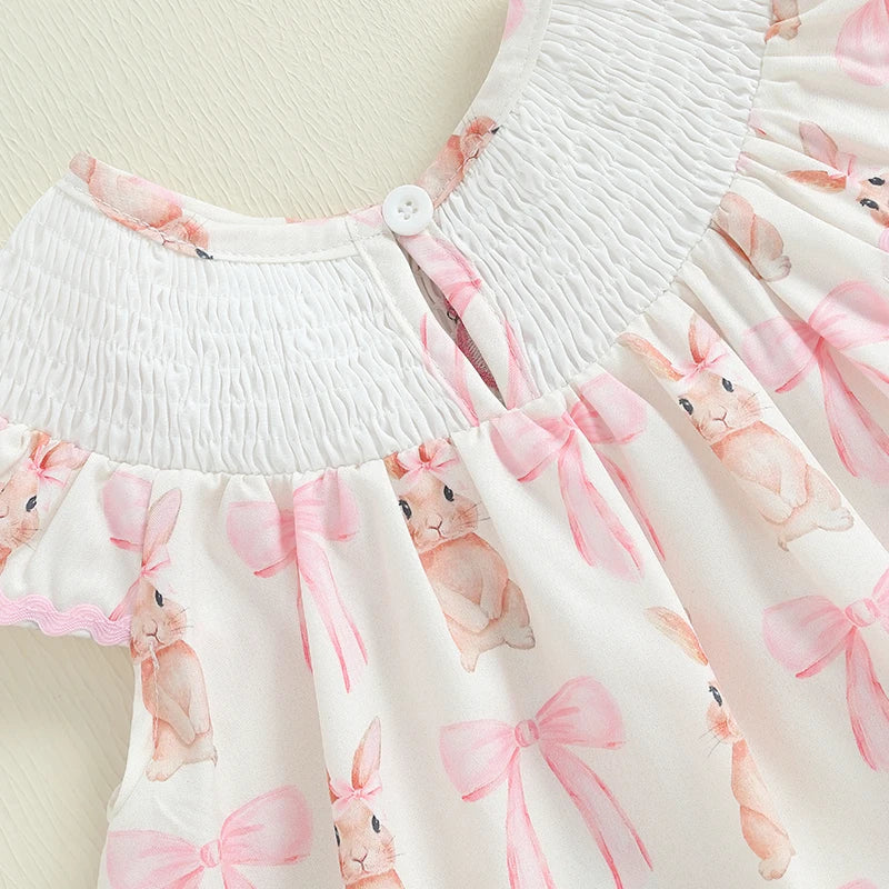 Lioraitiin Toddler Girls Dress Rabbit/Easter Eggs Print Fly Sleeve