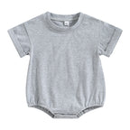 Lioraitiin 0-24M Baby Boys Girls Rompers Solid Short Sleeve O-neck