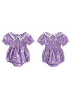 Lioraitiin Infant Baby Girl Romper Puff Short Sleeve Doll Collar