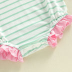 Lioraitiin Baby Girl Striped Romper Ruffle Trim Short Sleeve Crewneck