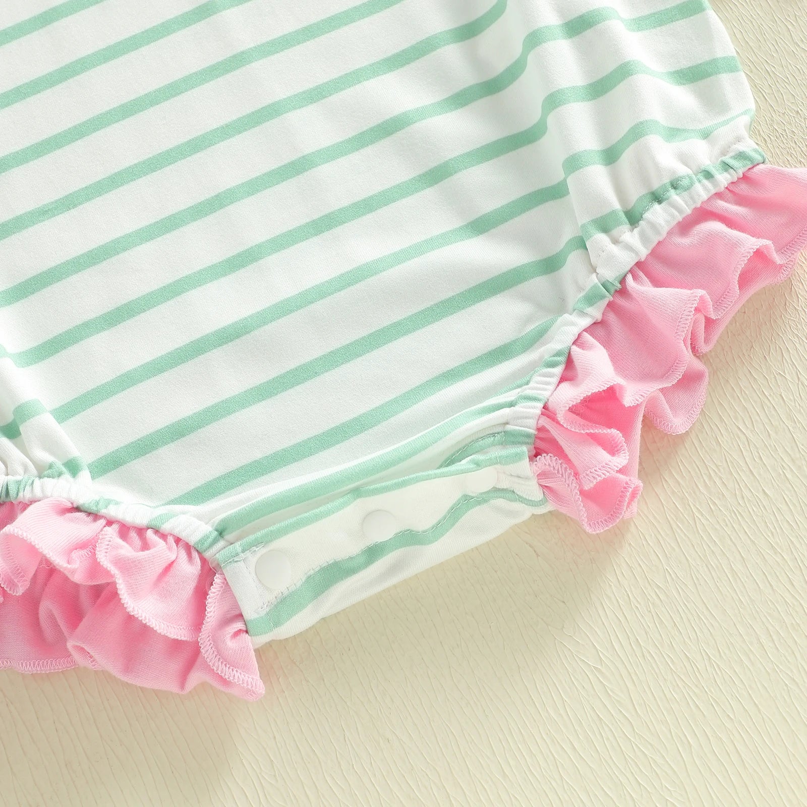 Lioraitiin Baby Girl Striped Romper Ruffle Trim Short Sleeve Crewneck