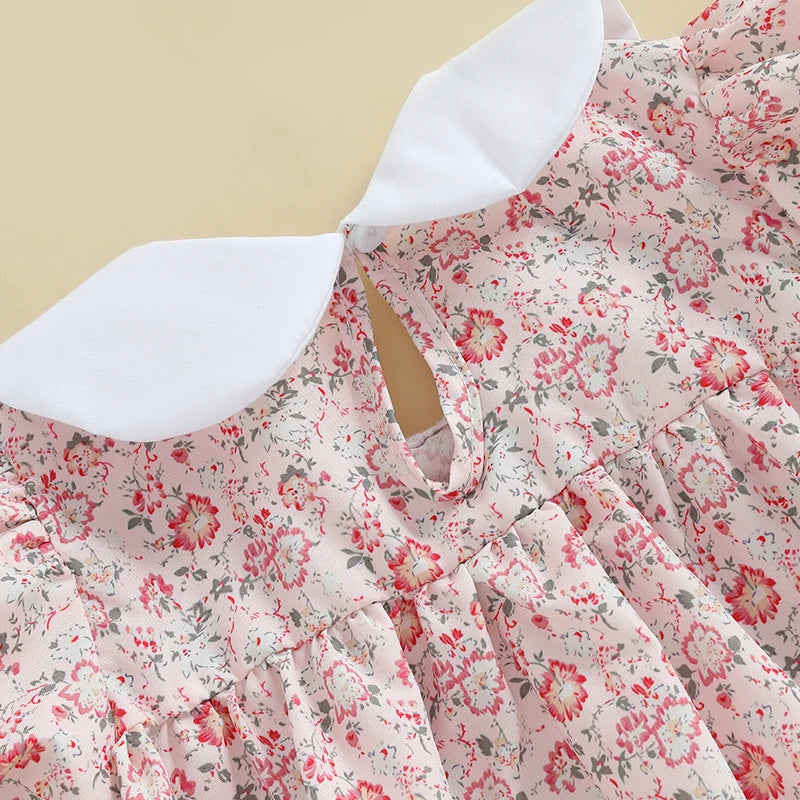 Lioraitiin Newborn Baby Girl Romper Short Sleeve Doll Collar Floral