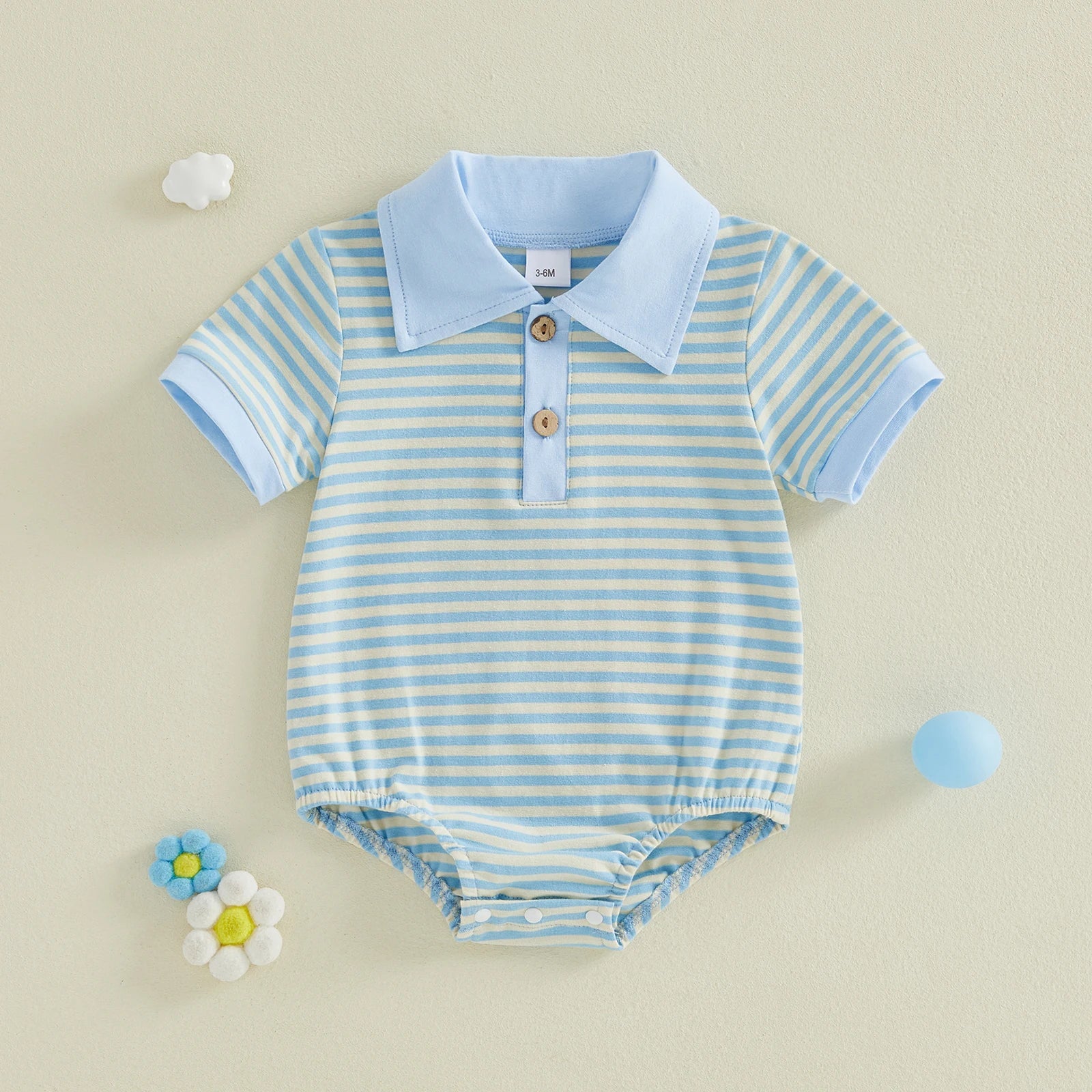 Lioraitiin Baby Boy Romper Fashionable Contrast Color Striped Short