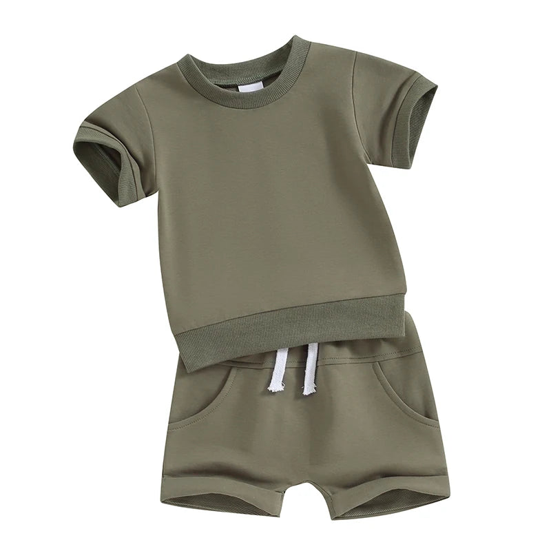 Toddler Baby Solid Color Short Sleeve Round Neck T-Shirt with Shorts