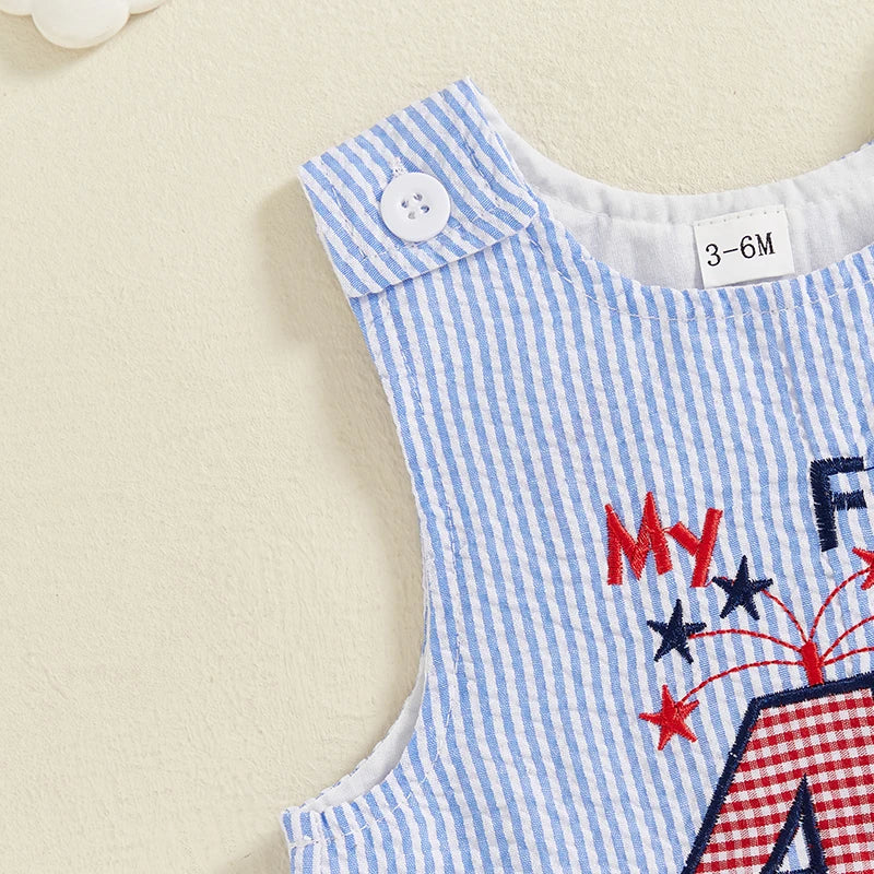 Lioraitiin Baby Boy 4th of July Romper Star Letter Striped Sleeveless