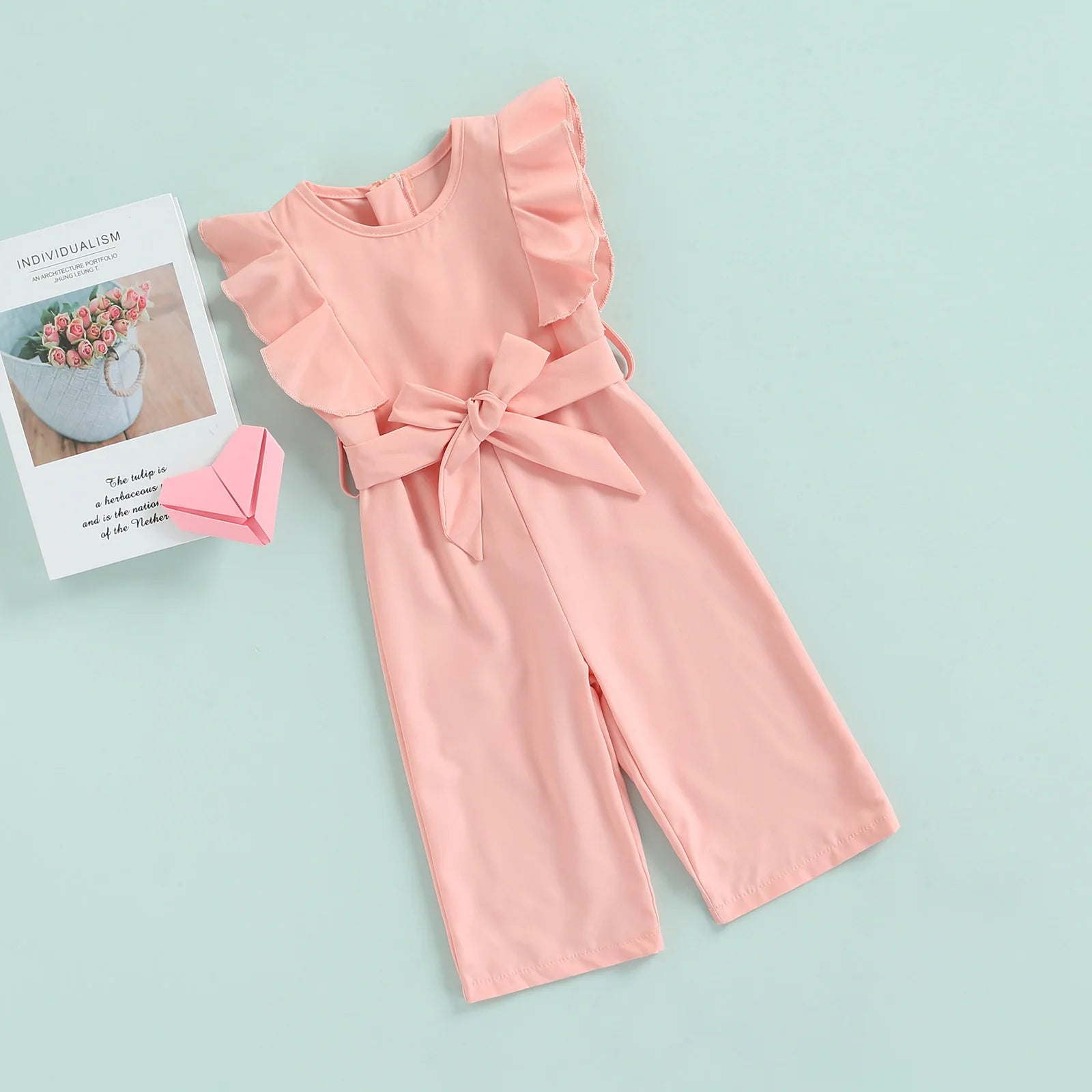 Lioraitiin 1-6Years Toddler Baby Girl Romper Off Shoulder Solid Pink