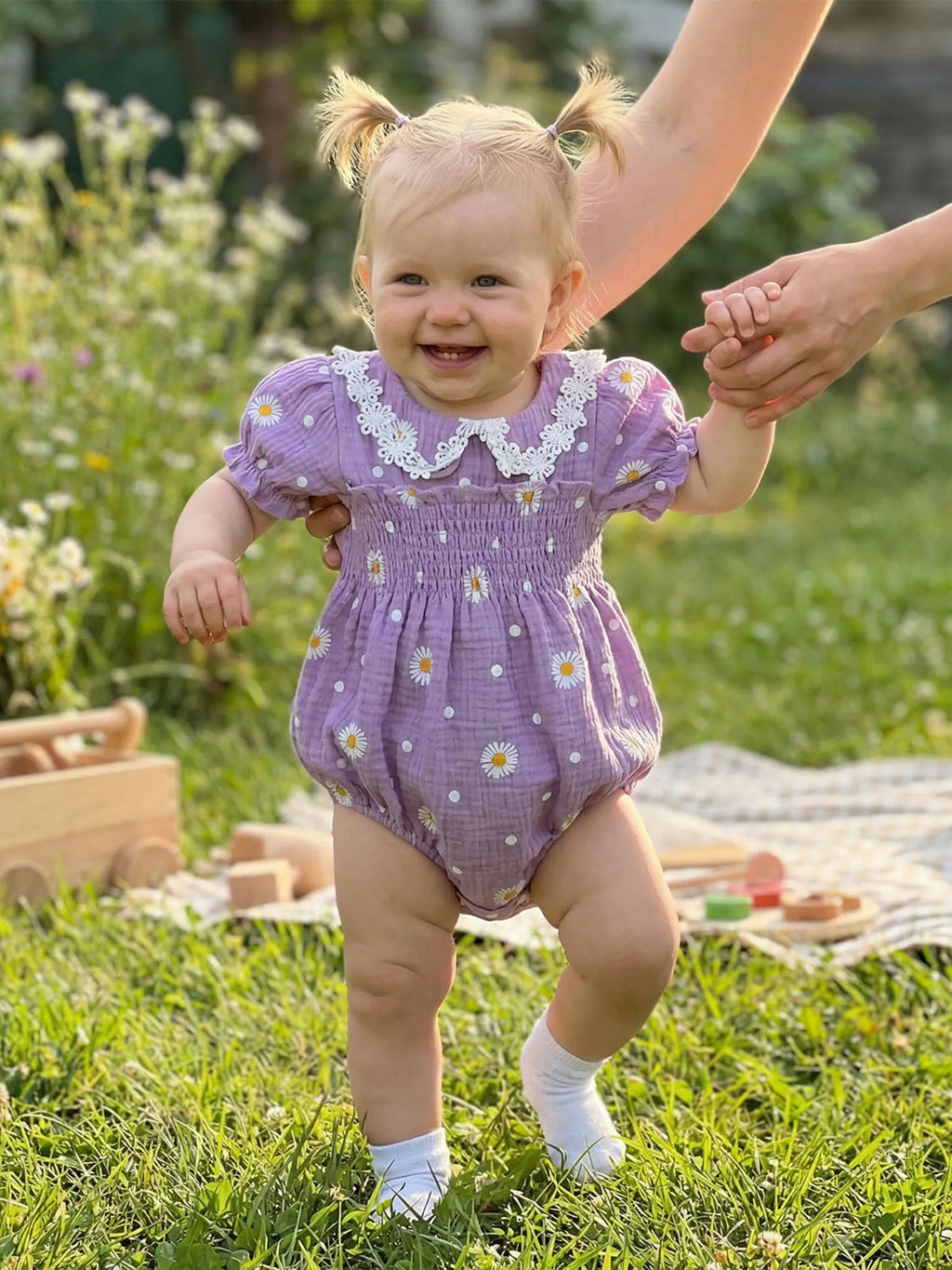Lioraitiin Infant Baby Girl Romper Puff Short Sleeve Doll Collar