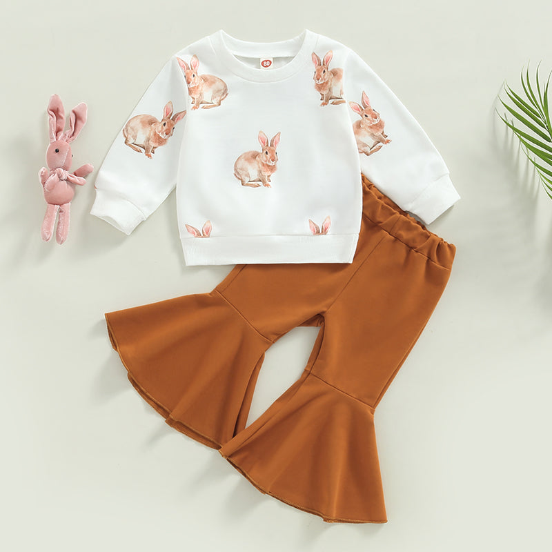 Lioraitiin 0-4Years Toddler Girls Easter Set Rabbit Print Long Sleeve