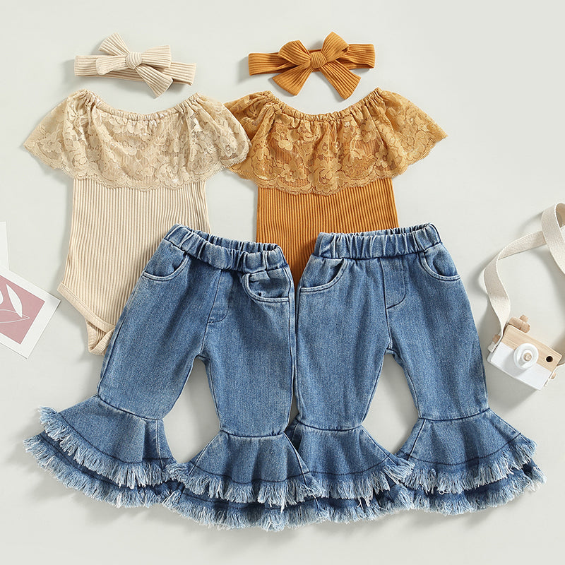 Lioraitiin 0-24M Infant Baby Girls 3Pcs Pants Set Sleeveless Lace