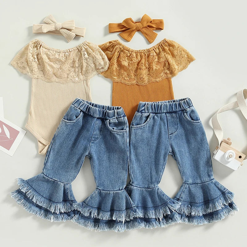 Lioraitiin 0-24M Infant Baby Girls 3Pcs Pants Set Sleeveless Lace