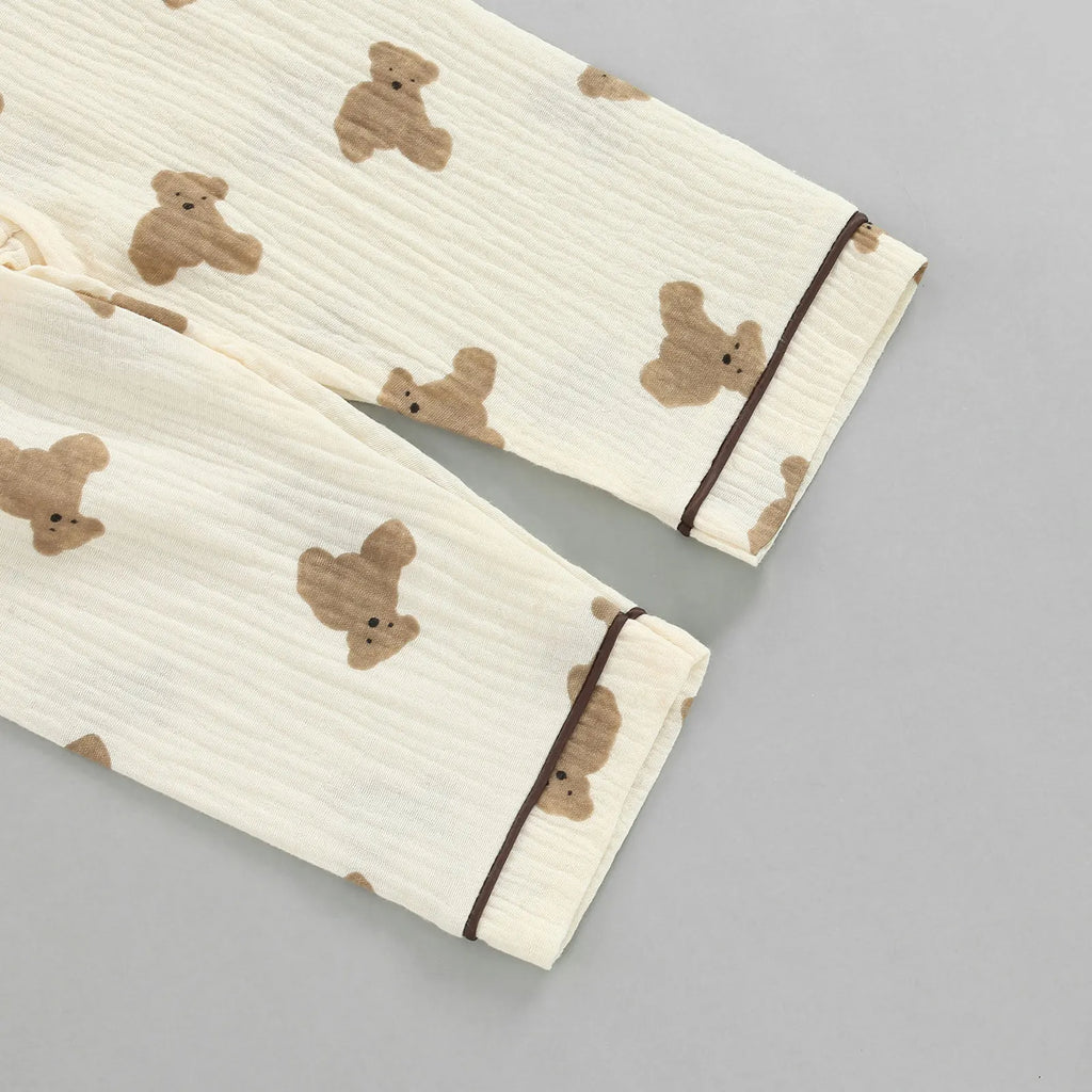 Lioraitiin 0-6Years Kids Unisex Pajama Suit Bear Printed Long Sleeve
